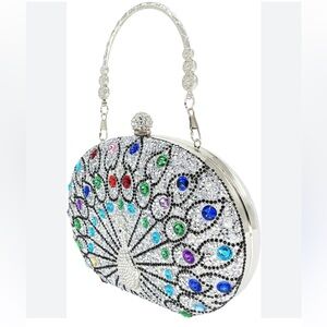 Elegant Silver Peacock Clutch